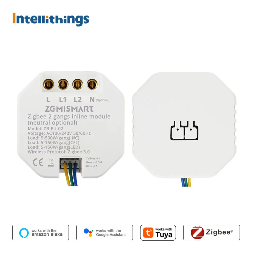 Intellithings Tuya Zigbee 2 Banden Inline Modul Schalter 2 Weg Licht Schalter Neutral Optional Smart Leben Alexa Google Home Control