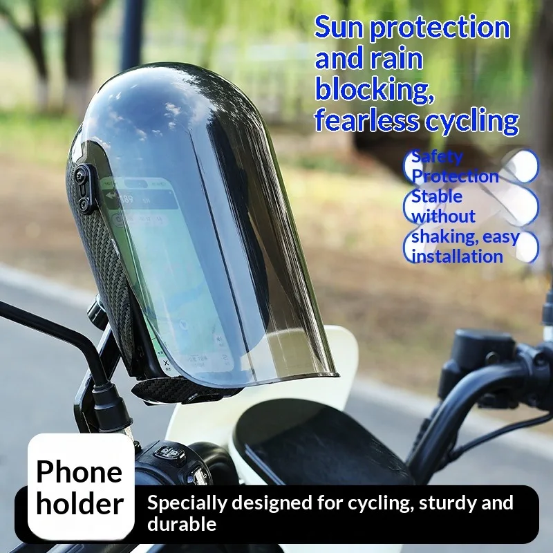 1Pc Extended Sun‑Shield Waterproof Rain Cover Phone Bracket Protector for Motorcycle Electric Scooter Delivery Rider