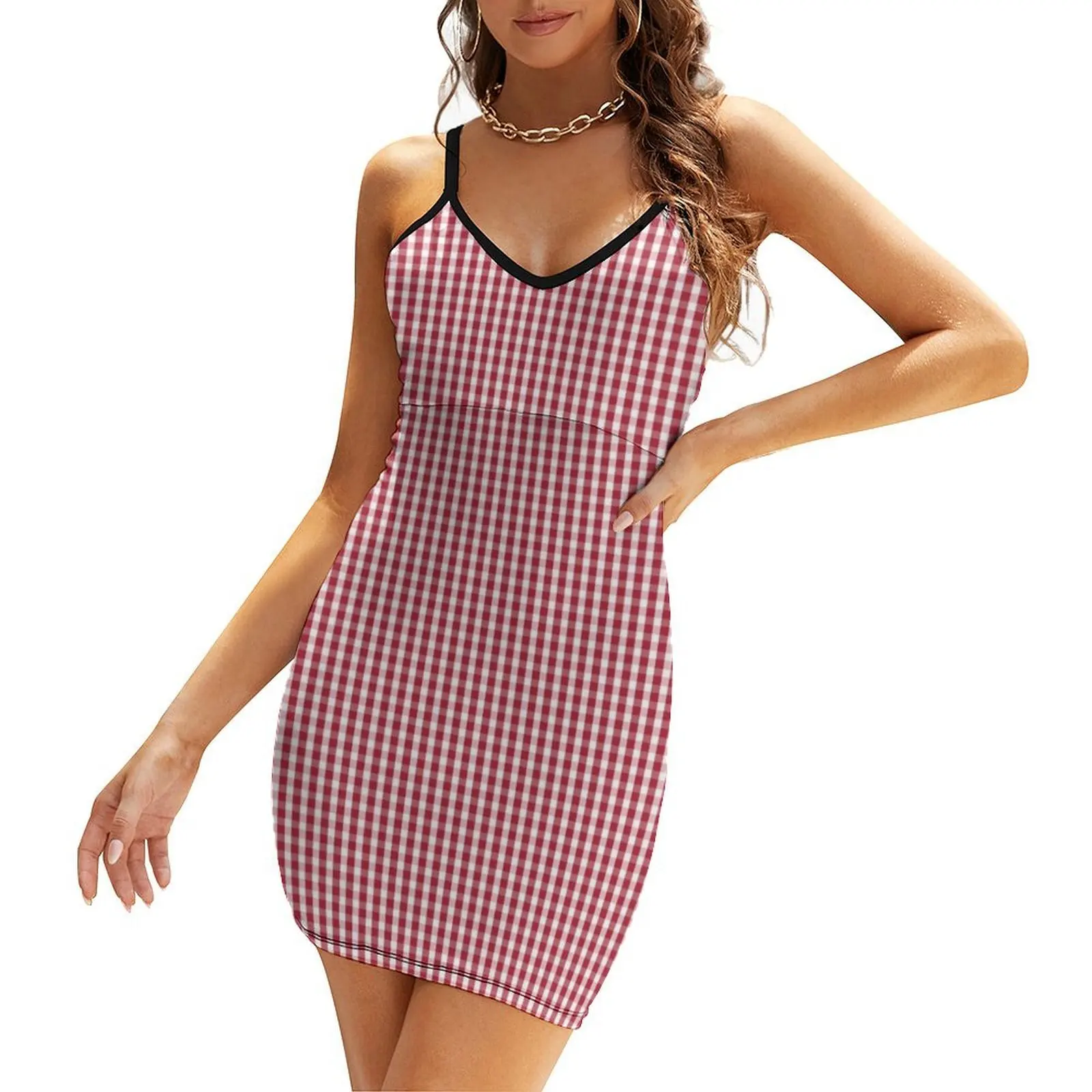 

USA Flag Red and White Gingham Checked Sling Dress summer dress woman 2025 trendy wedding guest dress 2025
