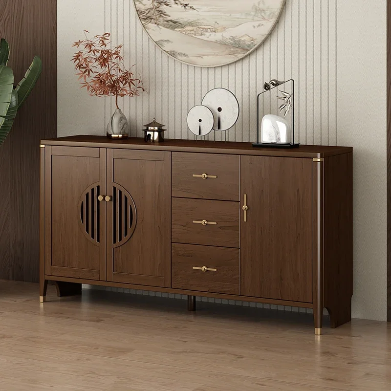 Chinese solid wood sideboard for dining and living rooms with double doors and three drawers