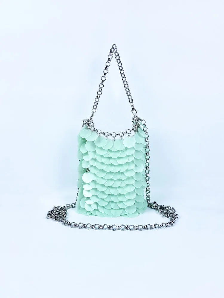 แฟชั่นโลหะSequinsถักกระเป๋าผู้หญิงLuxury Designerยาวเงาไหล่กระเป๋าหญิงงานแต่งงานคลัทช์กระเป๋า