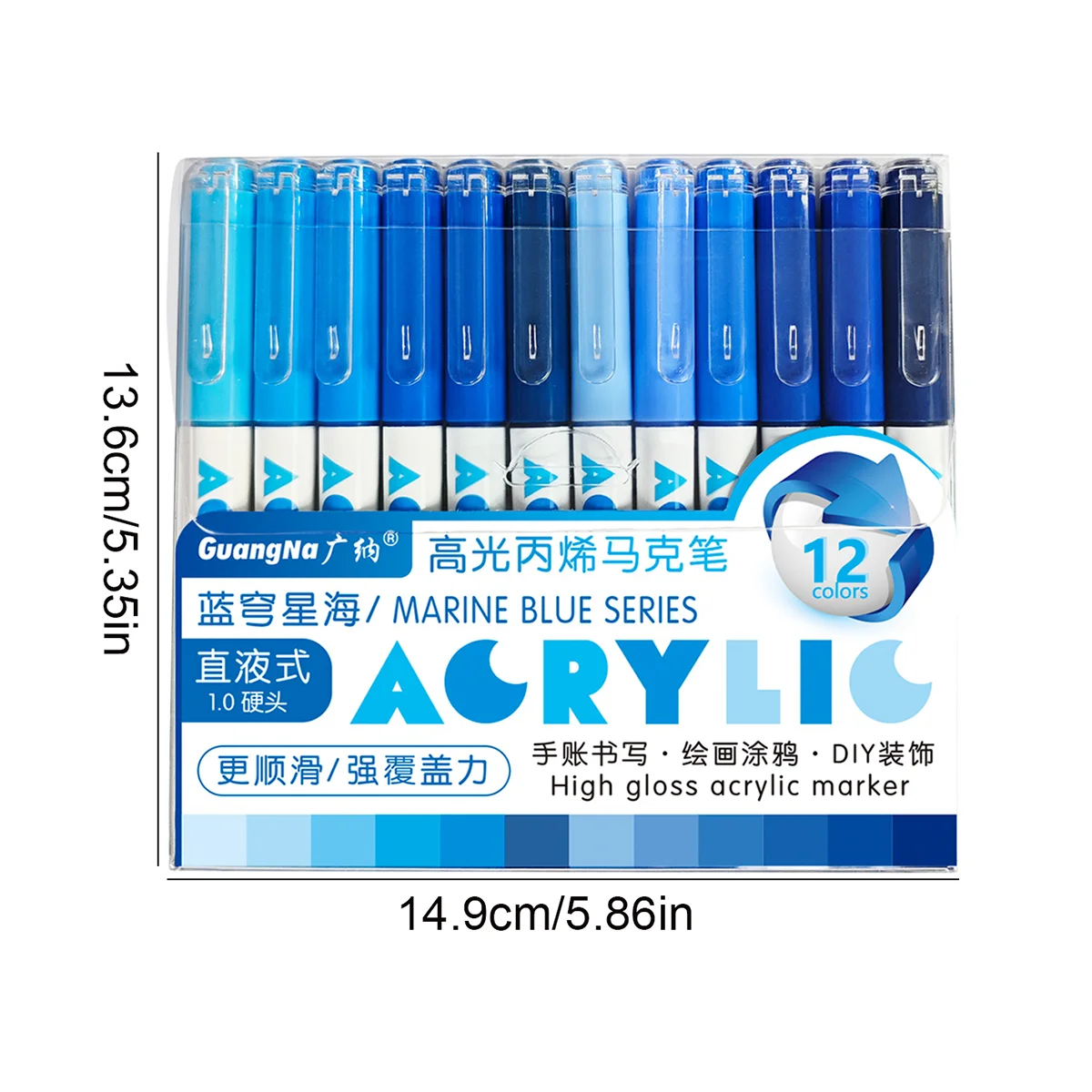 12 Colors/Box Direct Liquid Hardhead High-Gloss Acrylic Marker, Suitable for Student Notebook Writing, DIY Painting and Graffiti