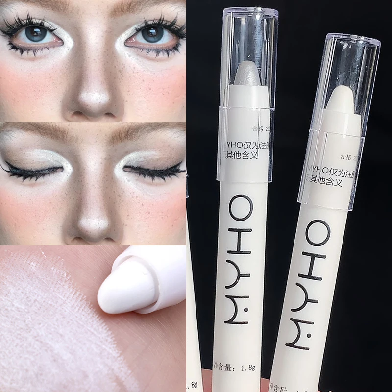 Lápiz resaltador de sombra de ojos blanco brillante impermeable, brillo de larga duración, gusano de seda perlado, maquillaje de ojos coreano plateado