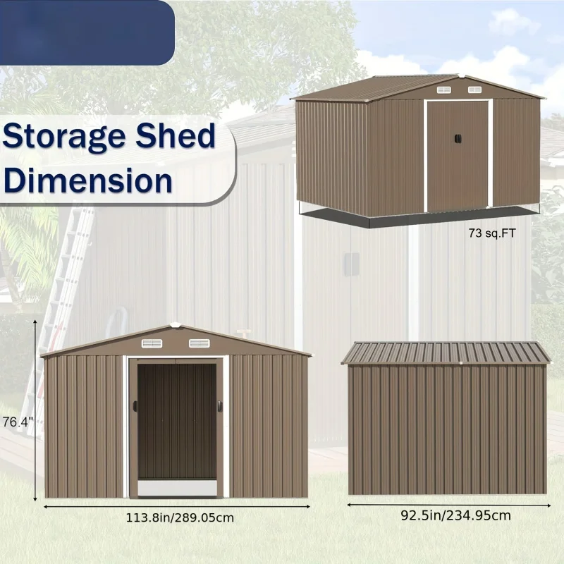 Large Metal Storage Shed Cabinet - Durable Waterproof Outdoor Storage Solution with Double Doorknobs, Air Vents