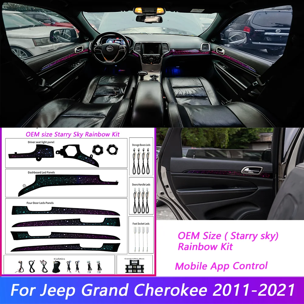 Upgrade and modify LED Car Inner Ambient Lamp For Jeep Grand Cherokee 2011-2021 Model Year Rainbow Kit OEM Size Ambient Light