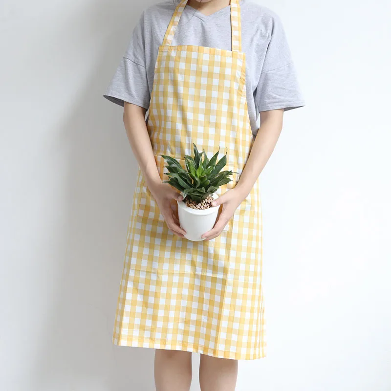 

Japanese Simple Plaid Waterproof Kitchen Apron With Pocket for Men and Women Anti-dirty Anti-hair Pinafore For Cleaning Cooking