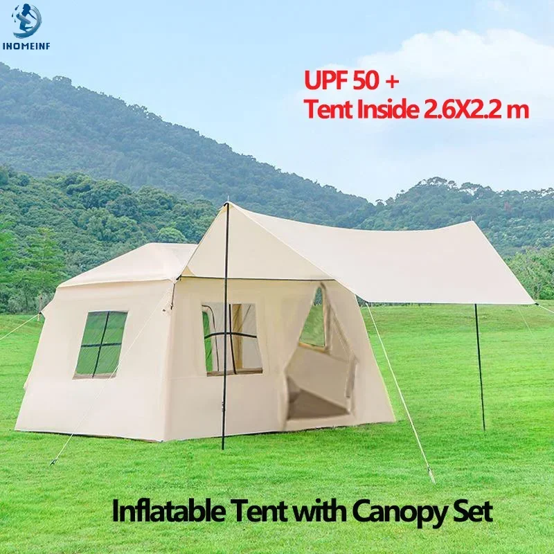 

5.7㎡ Inflatable Tent + Canopy Set for Camping Hiking Tools Sunproof Thickened Oxford Cloth Marquee One-piece Inflatable Tent