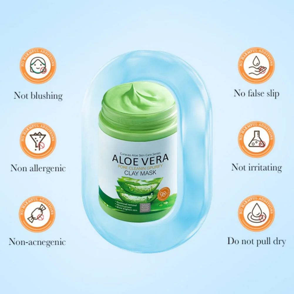 100g Smooth Aloe Vera Clay Facial Mud Mask Oil Control Beauty Health Improve Rough Skin Tone Care Pores Shrink Acne Treatment