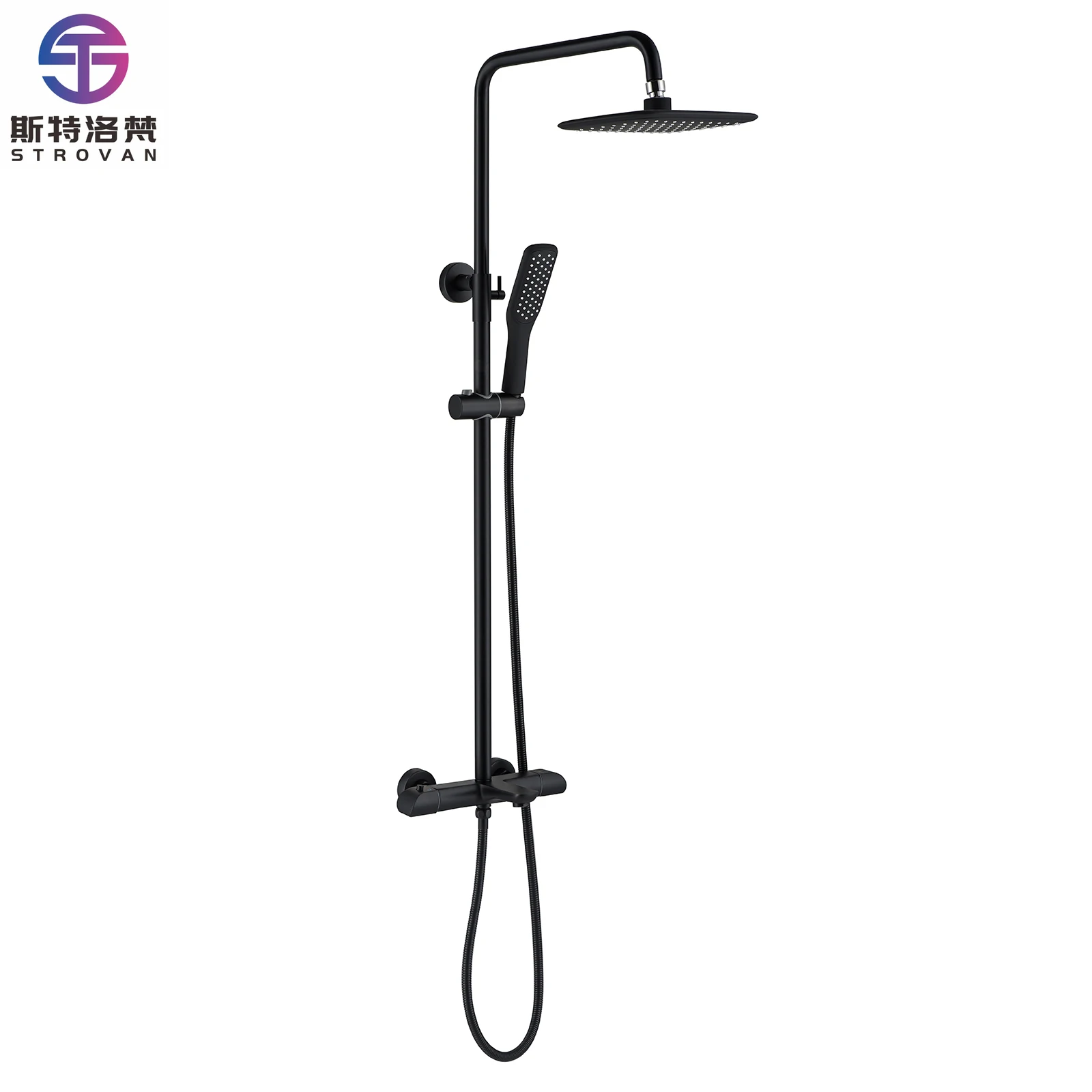 

Matte Black Luxury Brass Square Shower in Wall Set Bathroom Hotel Shower Mixer With Shower Head