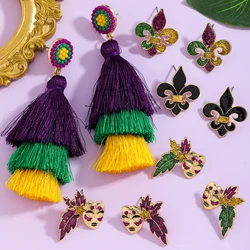 Mardi Gras Chic Mask Tassel Dangle Earrings For Women Men Creative Statement Stud Earrings Simple Holiday Accessory Party Gift