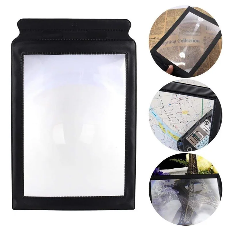 A4 Lenses Large Sheet Magnifier 3X Reading Magnifying PVC Glass HD Handheld Magnifier Folding Portable Size Full Page Loupe