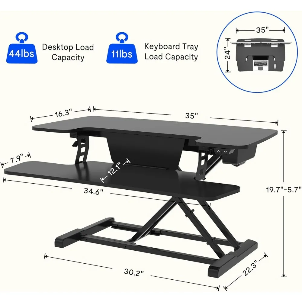 Wide Motorized Stand up Riser for Monitor and Laptop, Black Height Adjustable Workstation for Home Office