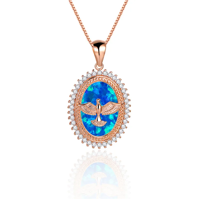 Cute Dove of Peace Pendant Necklace Blue White Opal Oval Stone Necklace Rose Gold Silver Color Chain Necklaces For Women Jewelry