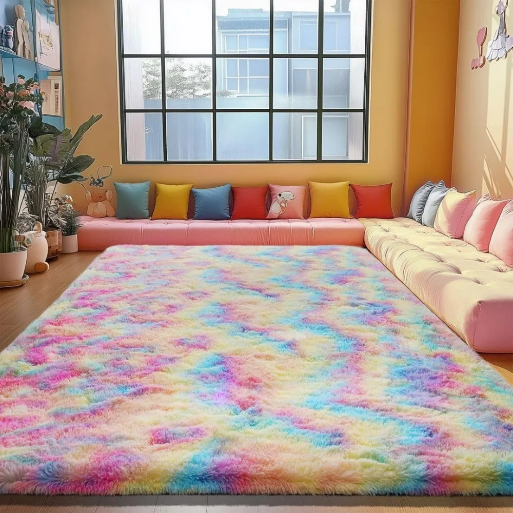 Rug for Girls Bedroom, 6x9 Fluffy Area Rugs for Kids Playroom, Furry Carpet for Nursery Room, Shaggy Rug for Teen Living Room