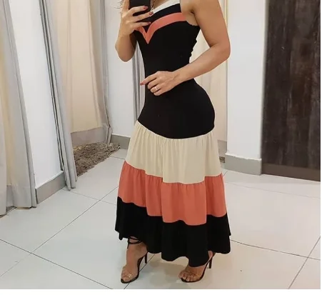 Women Spaghetti Strap Colorblock Maxi Dress Summer Sleeveless Sexy Party Casual Office Long Dresses Female & Lady 2022