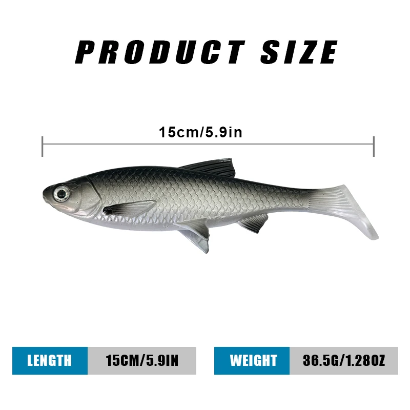 T-Tail Großer Weichköder für Süß- und Salzwasser, 15cm/36,5g Geeignet zum Angeln auf Barsch, Shad und Meeresfischköder – Detail 5