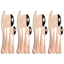 Rose Gold Dinnerware Set Fork Spoon Knife Cutlery Set 16Pieces Stainless Steel Cutlery Complete Gold Tableware Sets Kitchen