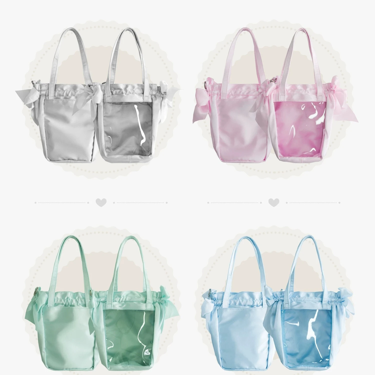 Sweet Lolita Ita Bag Tote Bag with Bow Transparent Display Window Large Capacity Shoulder Bag for Anime Collectibles
