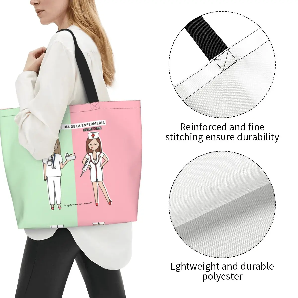 Fashion Unisex Enfermera En Apuros Nurse Tote Shopping Bag Large Capacity Merch Tote Bags Large