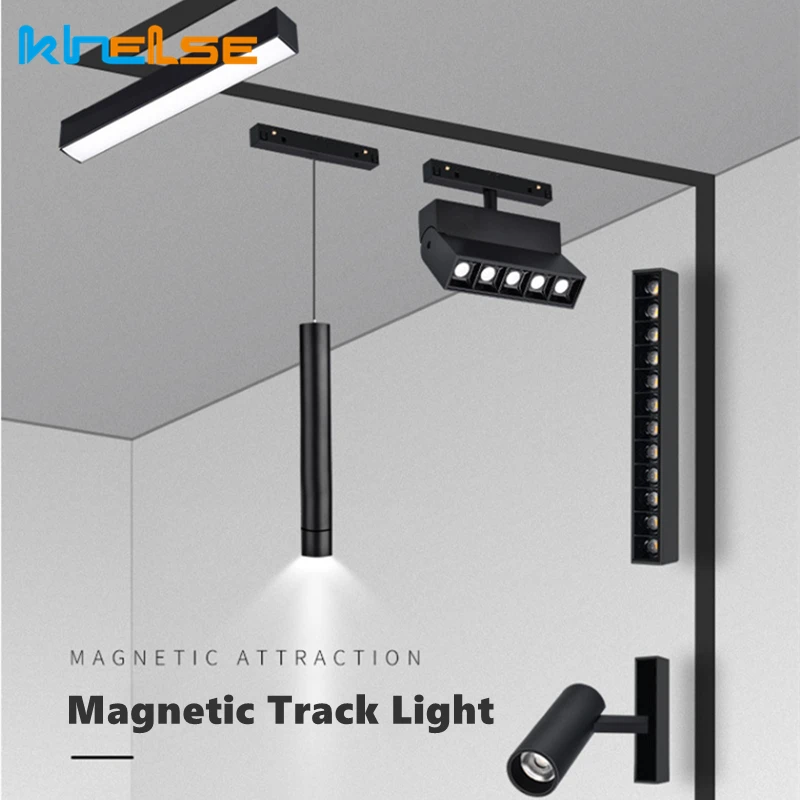 NEW LED Magnetic Track Lights Regular 48V Magnet Ceiling Rail Spotlight Floodlight Grille Line Lamp Rail Lighting Series 20W 30W