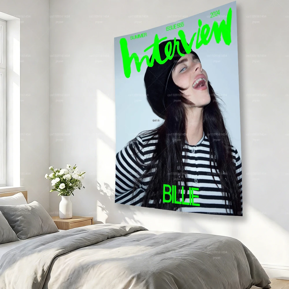 Billie Eilish Interview Magazine Cover Tapestry, Summer 2024 Issue Wall Hanging Decor for Bedroom Living Room Dorm, Perfect Gift