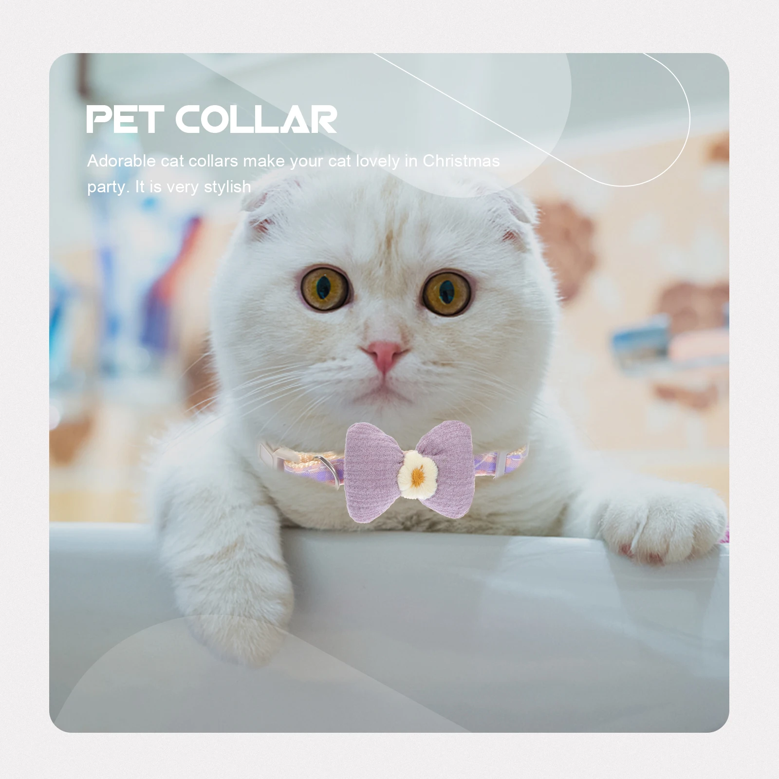 

2pcs Adjustable Cat Collar Bow Tie Flower Pattern Festive Holiday Pet Accessory Breathable Kitten Neckwear Decorative Puppy