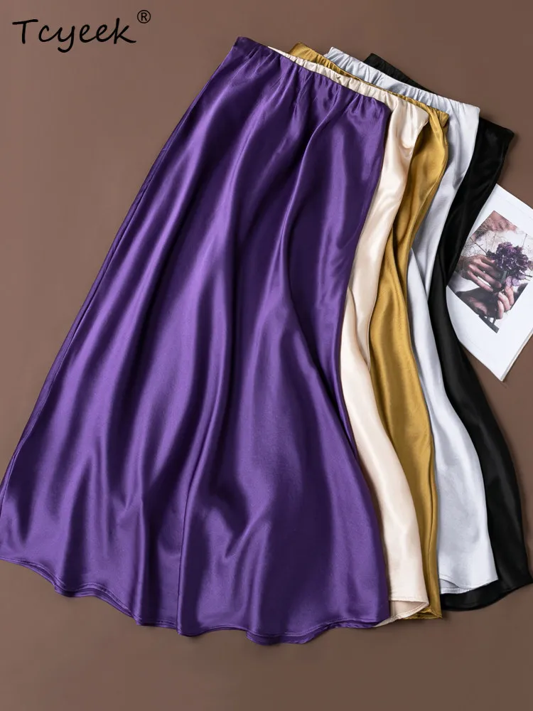 

Tcyeek 21 мм 93% шелковая юбка из тутового шелкопряда, женская одежда, модная летняя юбка 2026 года, элегантные юбки для женщин, приталенный крой, женская юбка