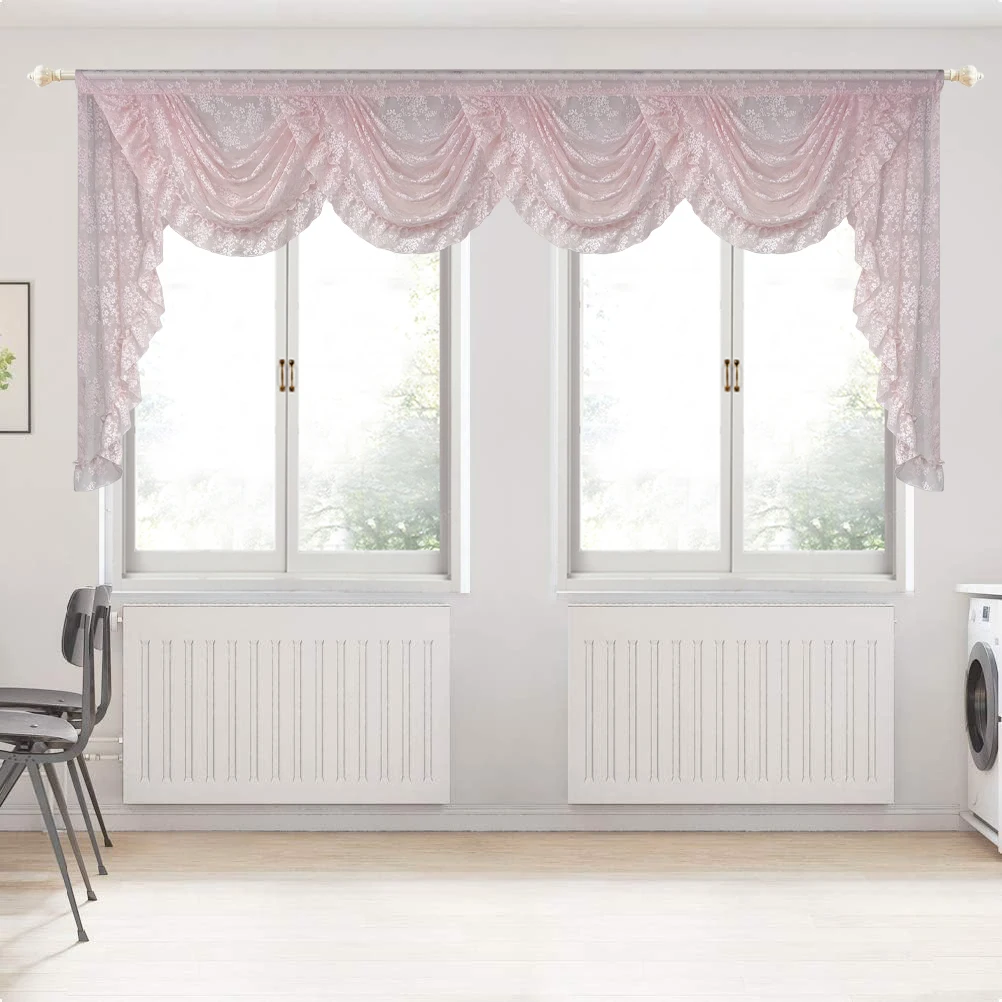 1PC Pink Flower Ripple Curtain Head for Living Room Sheer Lace Valance Girls Princess Bedroom Home Decoration Custom #E