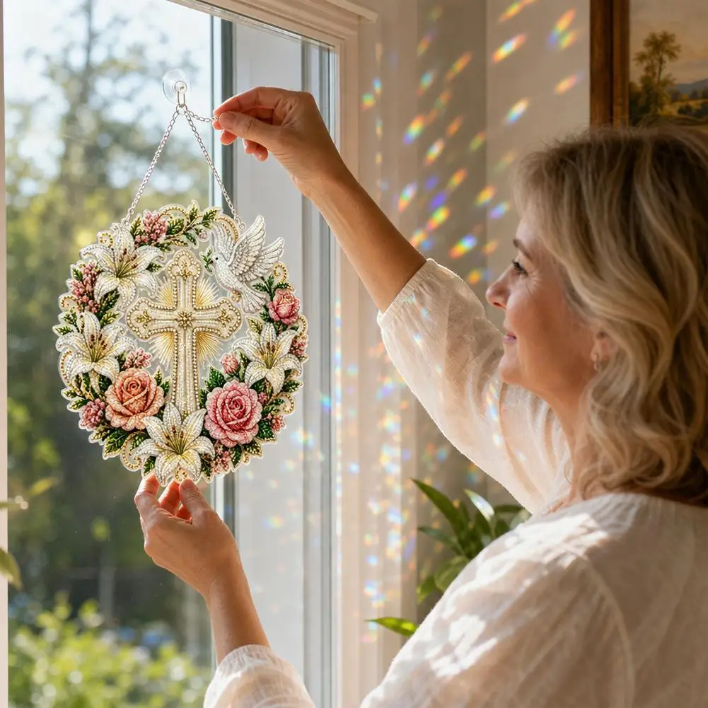 DIY Suncatcher Kit 10 Inch Christian Jesus Window Hanging Ornament Faith Craft Baptism Gift for Adults