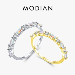 MODIAN New 925 Sterling Silver Shiny Moonstone Stackable Rings Simple Charm Finger Ring for Women Minimalist Female Fine Jewelry