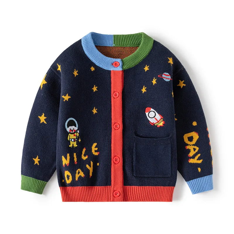 

Starry Rocket Toddler Cotton Baby Boy Sweater Cardigan Toddler Long Sleeve Warm Top for Crew Neck Pullover Warm Tops