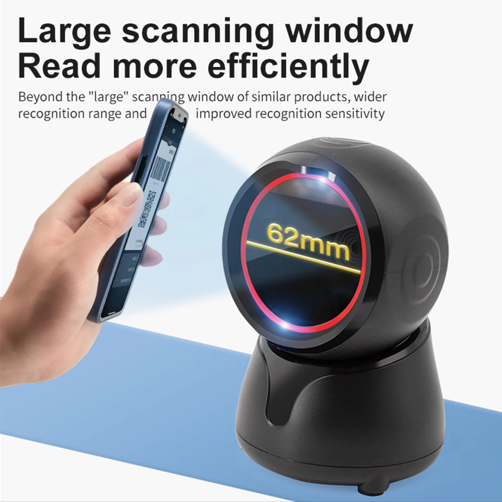 2D Desktop Barcode Scanner Automatic Sense Omnidirectional 1D 2D QR code Data Matrix Bar code Reader for Supermarket Retail