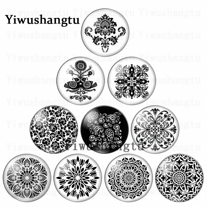 Balck garland  flower symmetric figure 12mm/20mm/25mm/30mm Round photo glass cabochon demo flat back Making findings