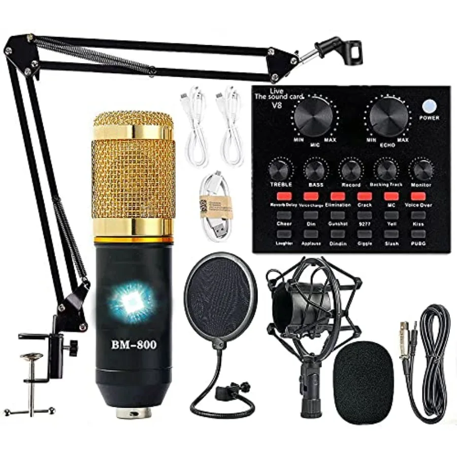 

Podcast Equipment Bundle BM-800 Recording Studio Package with Voice Changer Live Sound Card - Audio Interface for Laptop Comput
