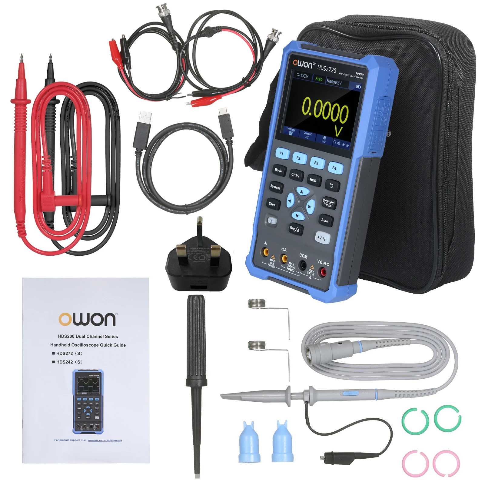 3-in-1 Handheld Digital Scope Meter Oscilloscope Multimeter Waveform Generator HDS272S 2CH 70MHz Bandwidth 20000 Counts