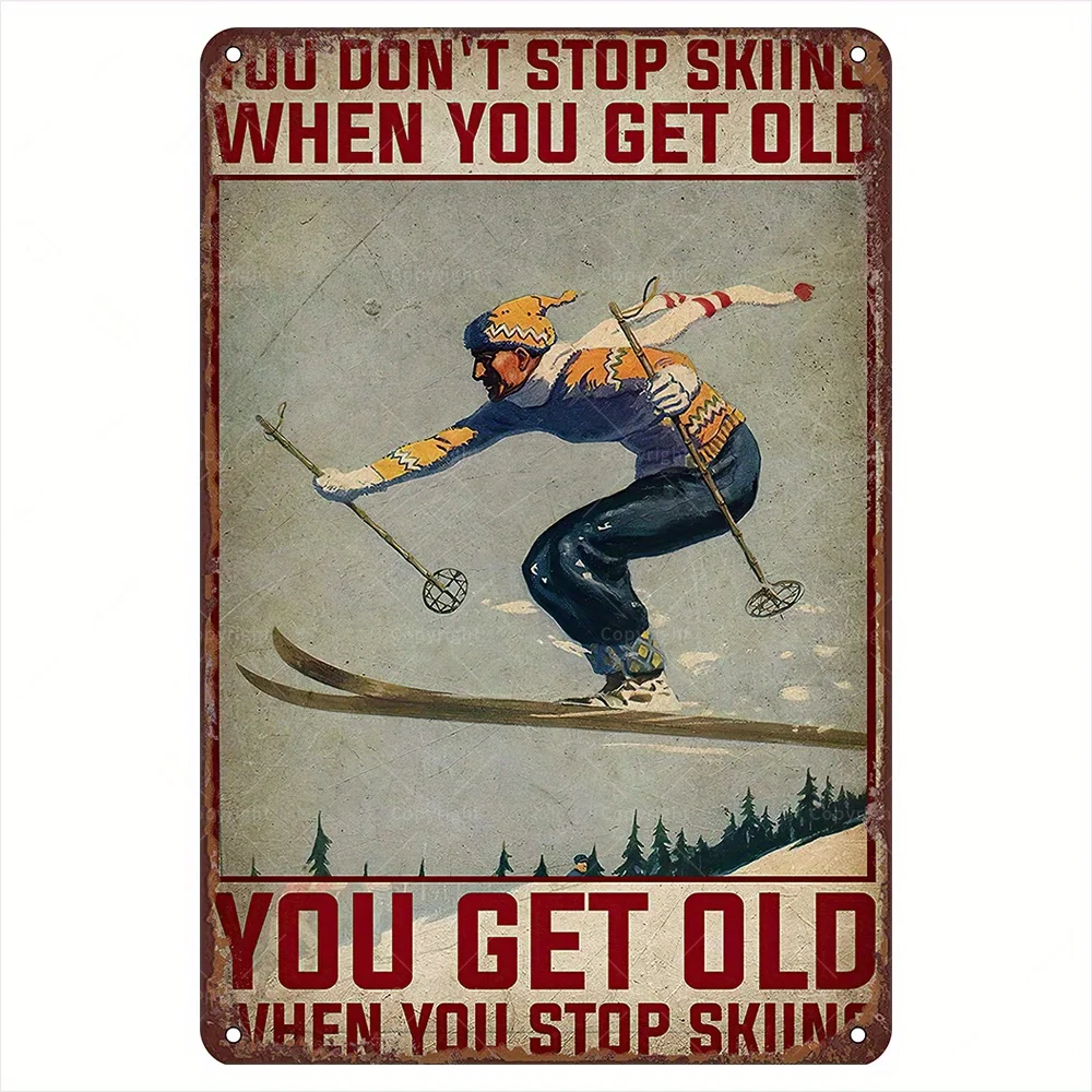 Vintage Skiing Elderly Metal Sign - 