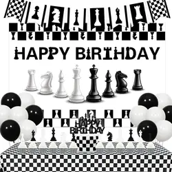 Sursurprise Chess Birthday Decors International Black White Backdrop Banner Garland Table Cloth Funny Board Chess Party Decor