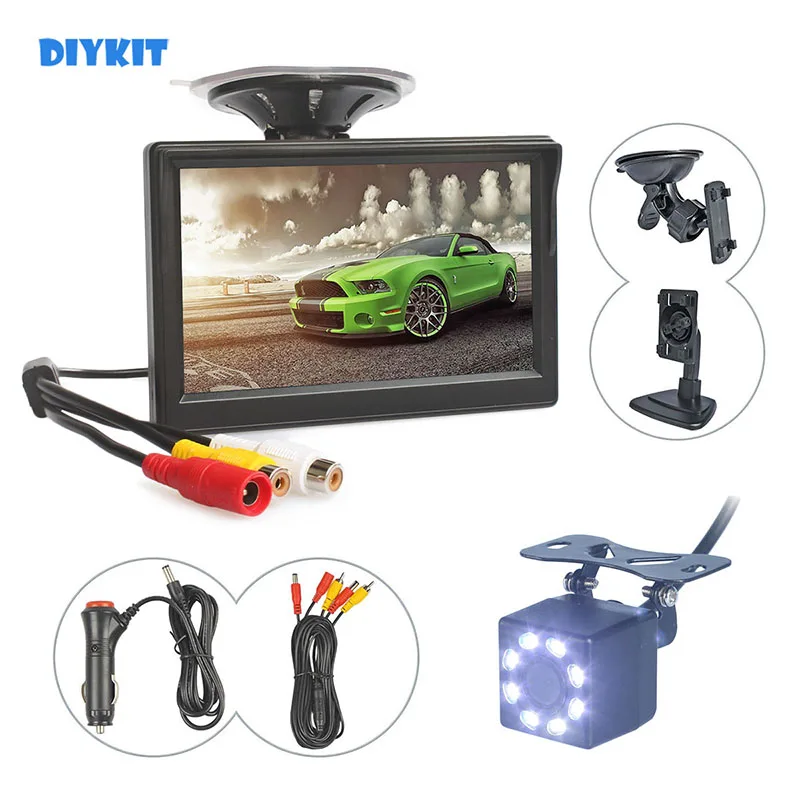 

DIYKIT 5inch HD Car Monitor Waterproof Reverse LED Color Night Vision Backup Rear View Car Camera with Monitor Cigarette Lighter