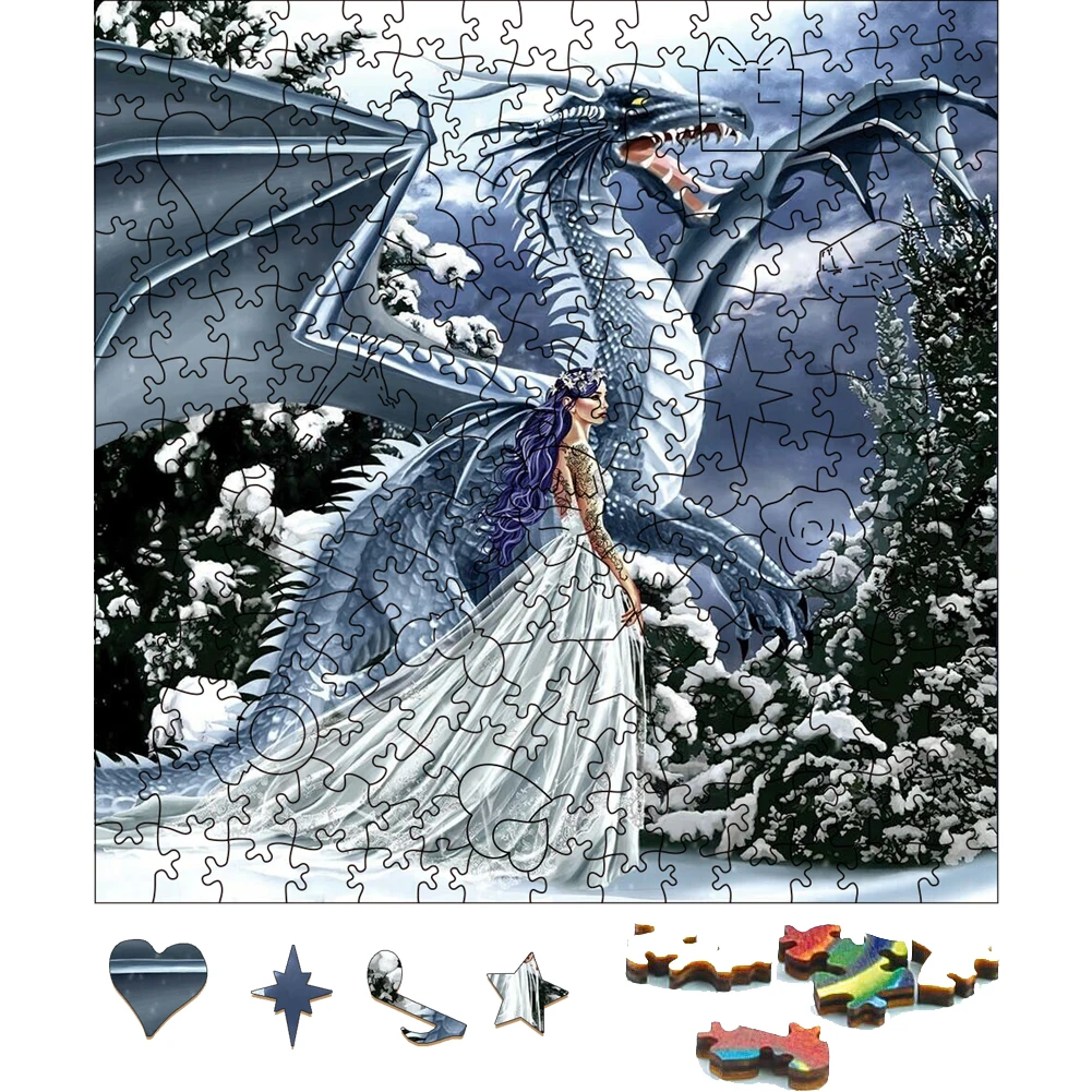 Feroz Ice Dragon Wooden Jigsaw Puzzle, Festival Gift Brinquedos para Adultos, Animal Wood Puzzles, Holiday Gift for Kids