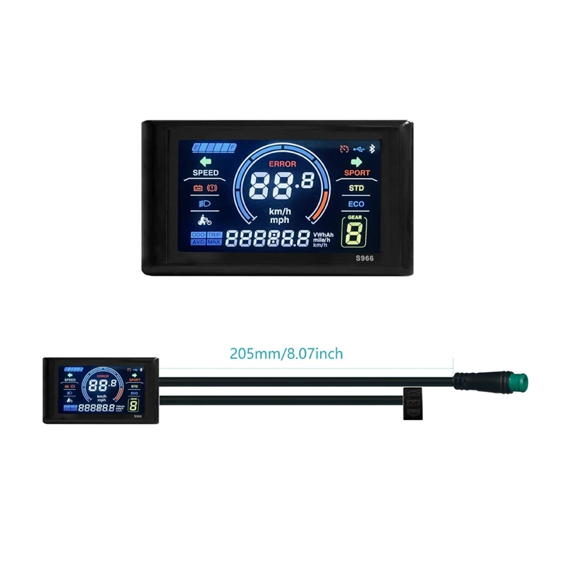 Electric Bike Display 24V-72V Waterproof LCD Display S966 Electric Bike Controller Panel Dashboard,Waterproof Connector Durable