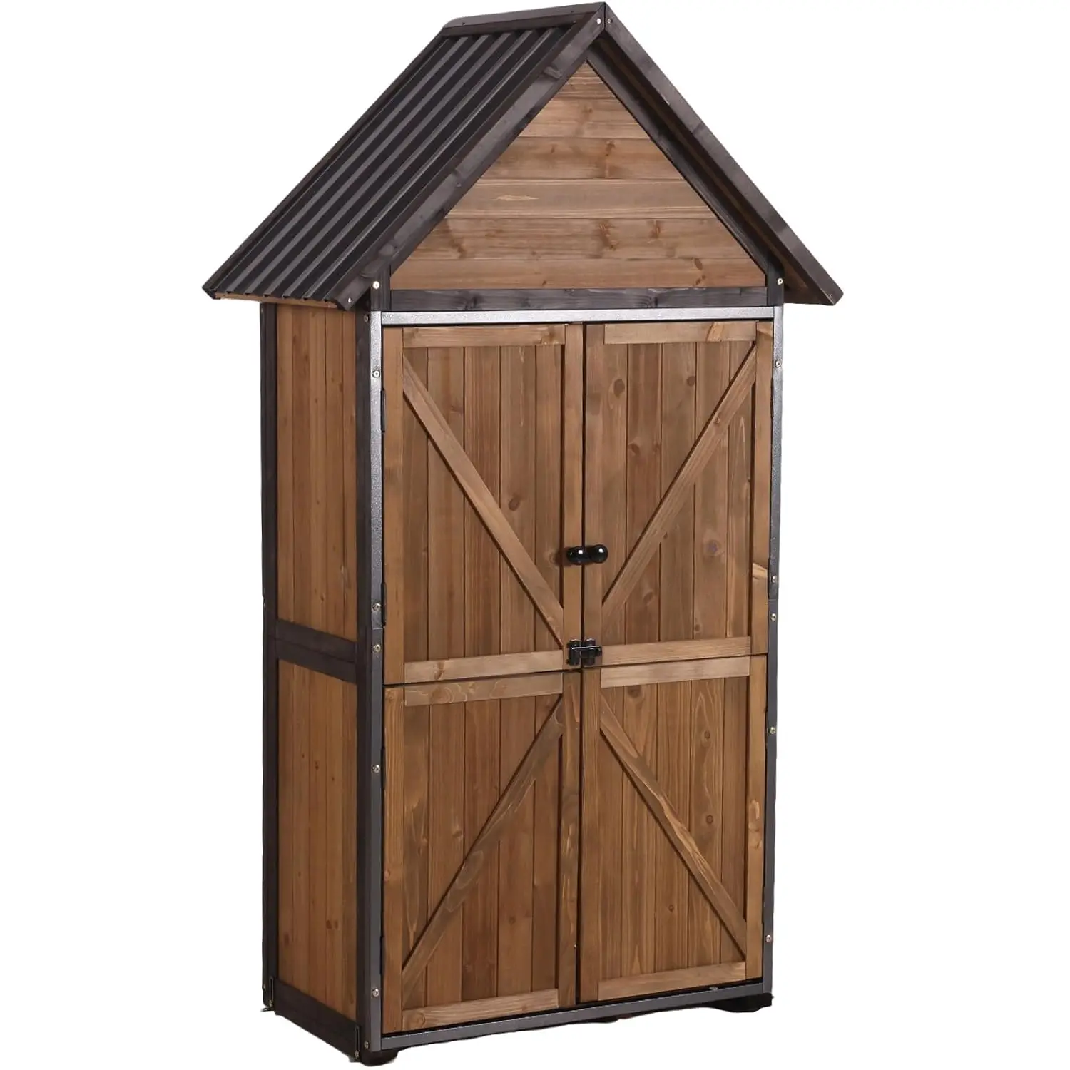 Outdoor Storage Cabinet Metal Frame Garden Shed Tool Organizer Wooden Floor Adjustable Shelves 2.5x1.4FT, Customized
