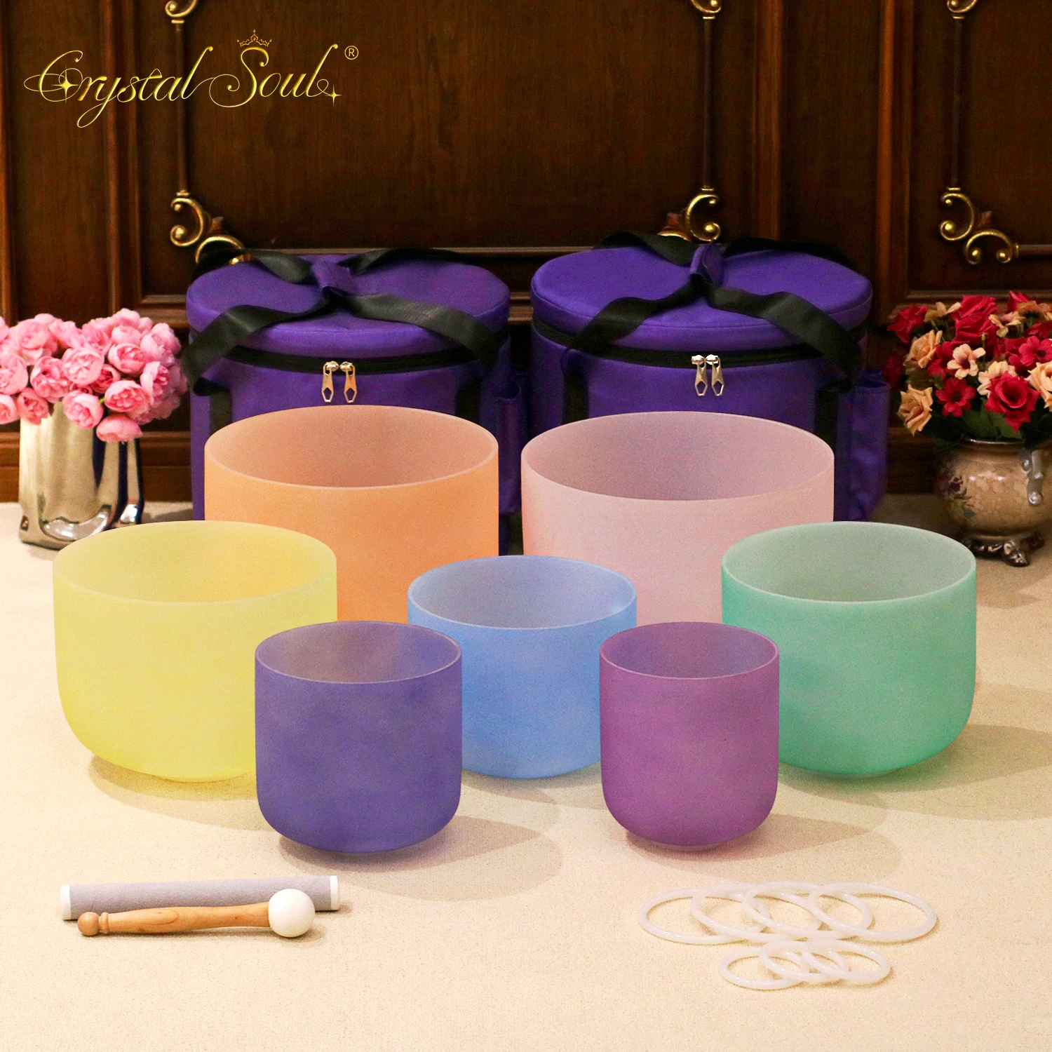 

Набор хрустальных поющих чаш Crystal Soul 432HZ Candy Color Classic Seven Chakra с сумкой для переноски