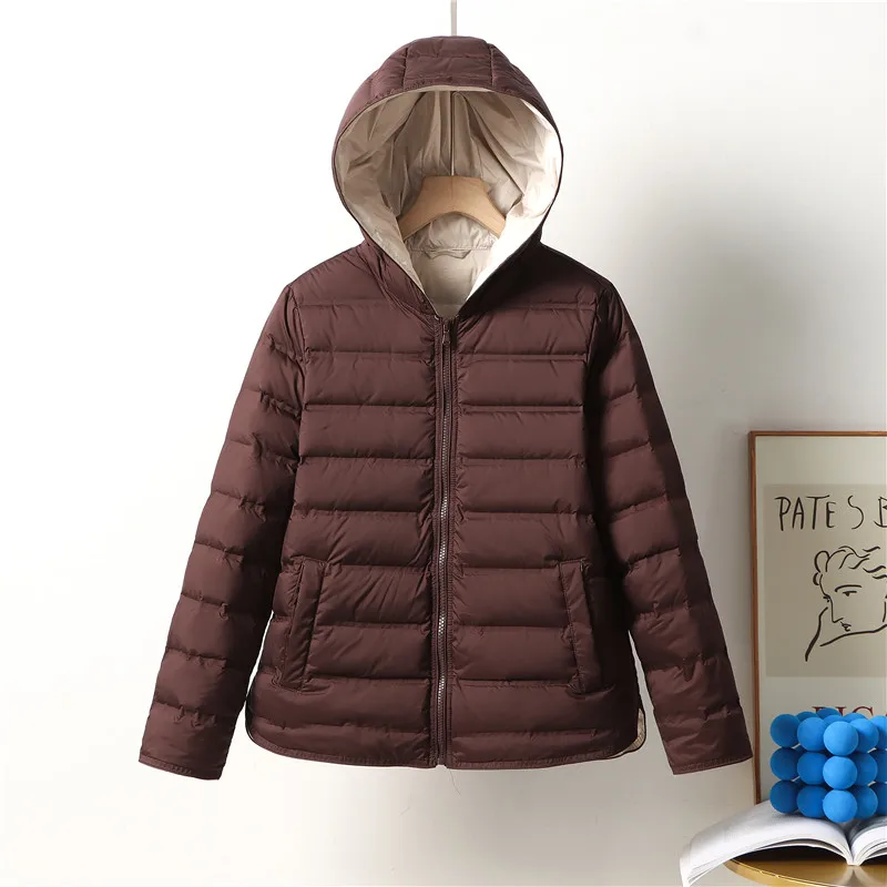 Frauen Herbst Winter Jacke Mode kurze ultraleichte Kapuzen mäntel neue einfarbige weibliche Daunen warme koreanische Parkas