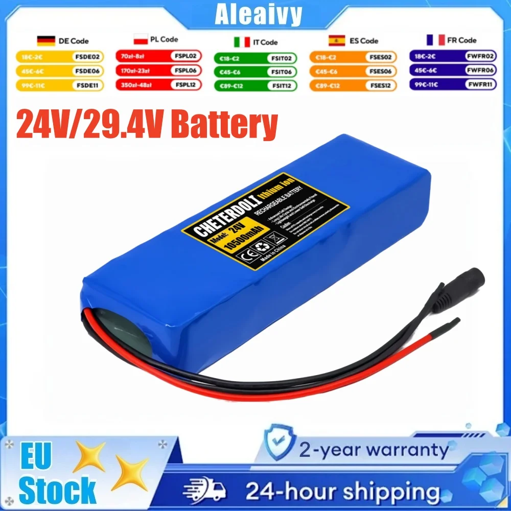 Batteria 24V 10,5Ah 7S3P 29,4V 10500mAh Pacco Batteria Li-ion con BMS Bilanciato per Bicicletta, Scooter, Sedia a Rotelle Elettrica