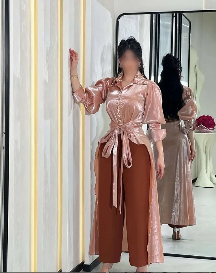 الوردي بذلة لامعة فساتين حفلة موسيقية قطعتين العربية السعودية كريستال مخصص جيرسي مفصل مساء ثوب رسمي بدلة رعوية