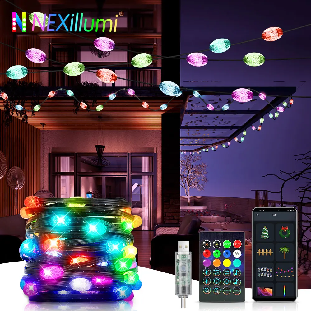 Dreamcolor USB LED String Light BT Music APP WS2812B Garland Fairy Lights for Christmas Birthday Party Decoration Waterproof