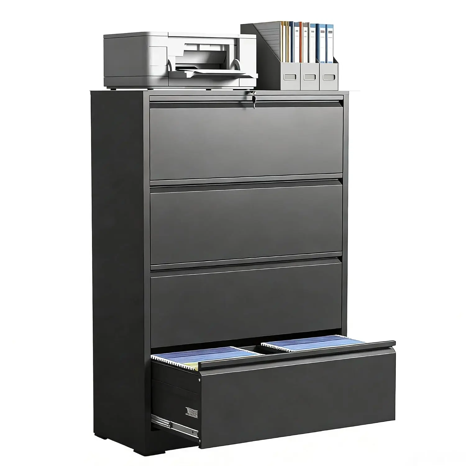 4-Drawer Lateral File Cabinet with Lock, Heavy Duty Steel Storage for Home Office, 36