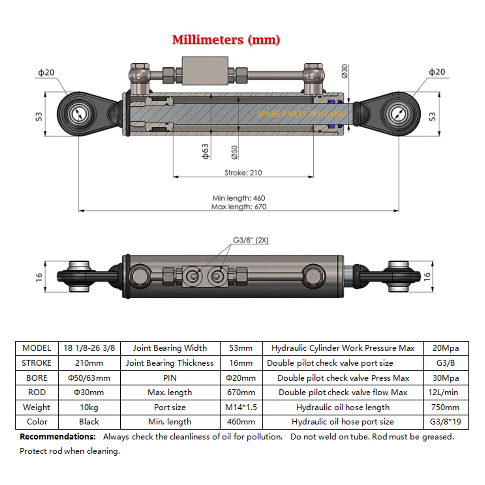 Double-acting Hydraulic Cylinder Equipped with Two-way Check Valve Hydraulic Lock Check Valve for Tractors Excavators