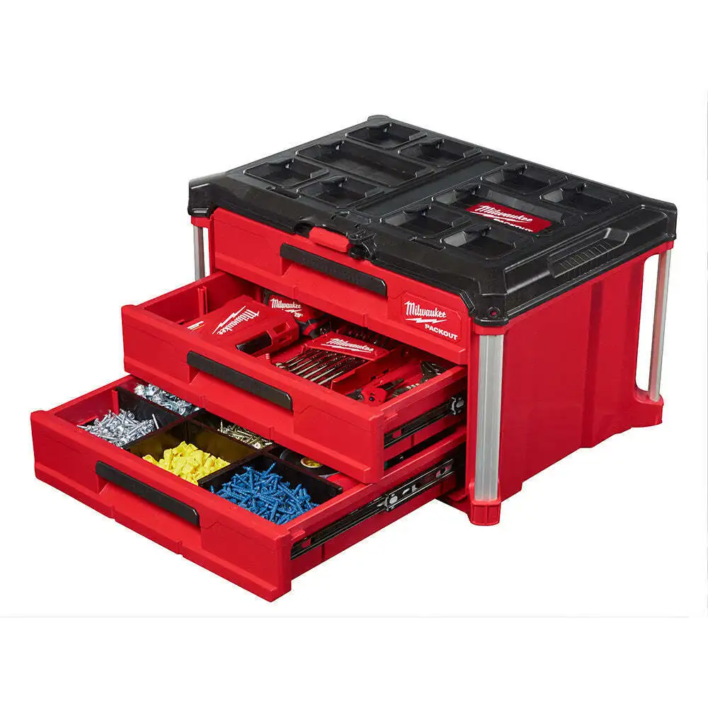 Milwaukee 48-22-8443 Packout 3 Drawer Durable Tool Box with 50lbs Capacity-