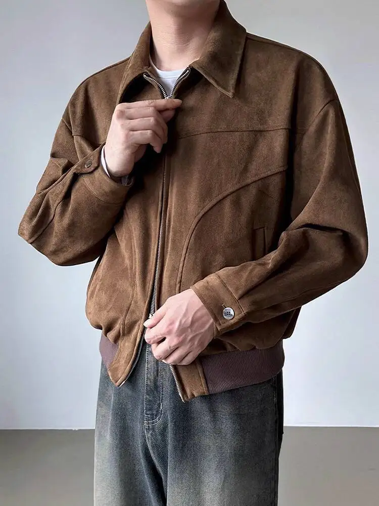 

SYUHGFA 2025 зимние нишевые дизайнерские мужские пальто с отложным воротником и двойной молнией, однотонные повседневные мужские куртки с карманами, новые